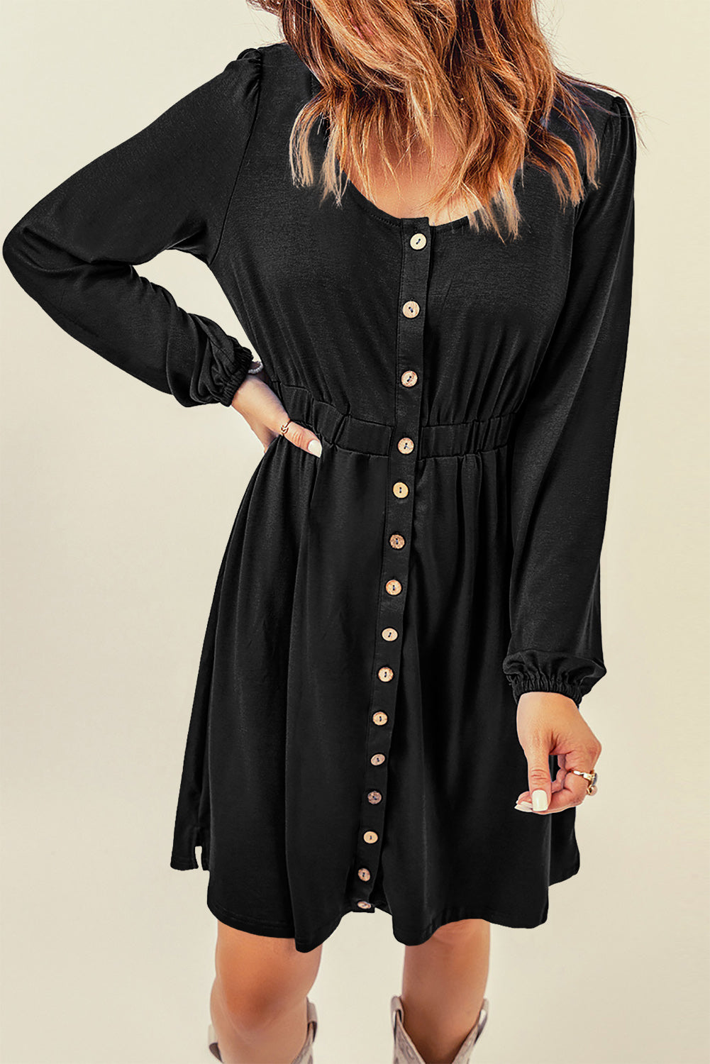 Casual Round Neck Print Long Sleeve Dress - Image 9
