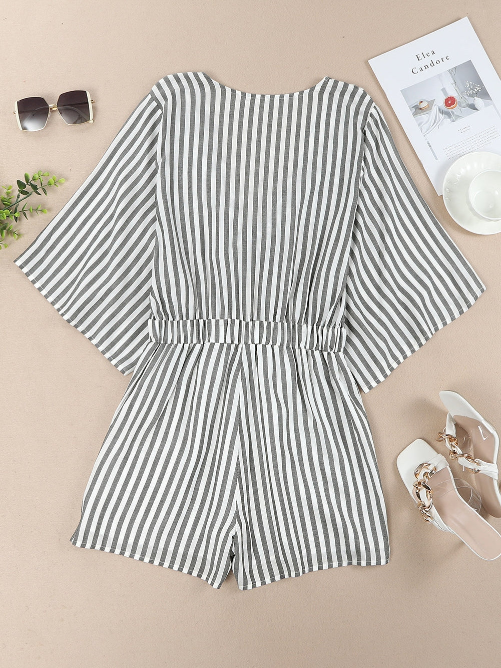 Check Print Buttons Lace-Up Shirt Dress - Image 13