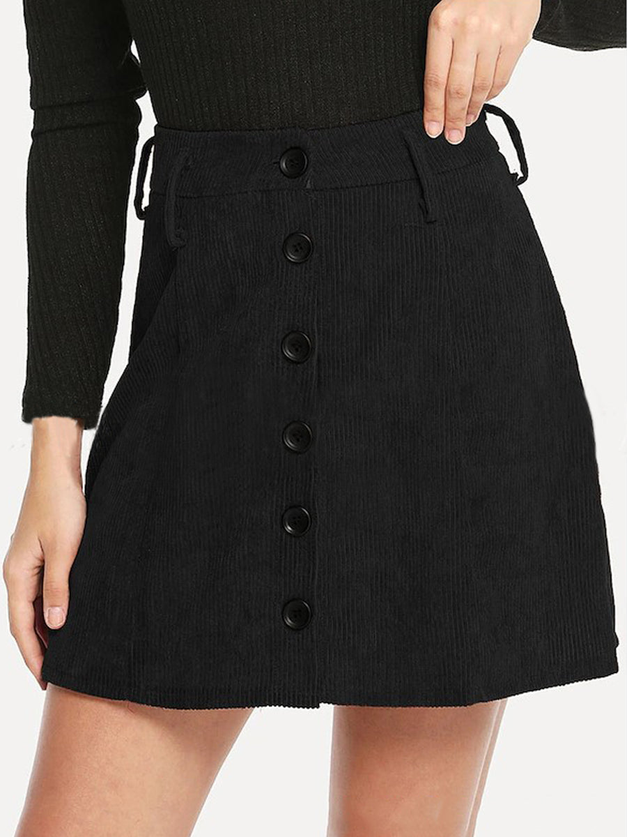Button Front A-Line Belted Corduroy Mini Dress - Image 4