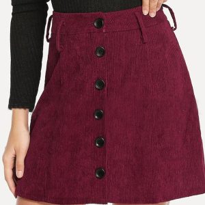 Corduroy Mini Dress with Button Front A-Line and Belt