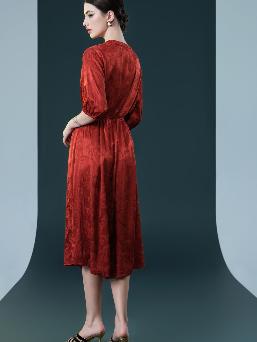 Ruby Red Embroidered Maxi Dress with Cinched Waist - Image 12