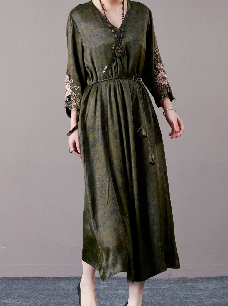 Embroidered Sleeves Rust Brown Maxi Dress - Image 12
