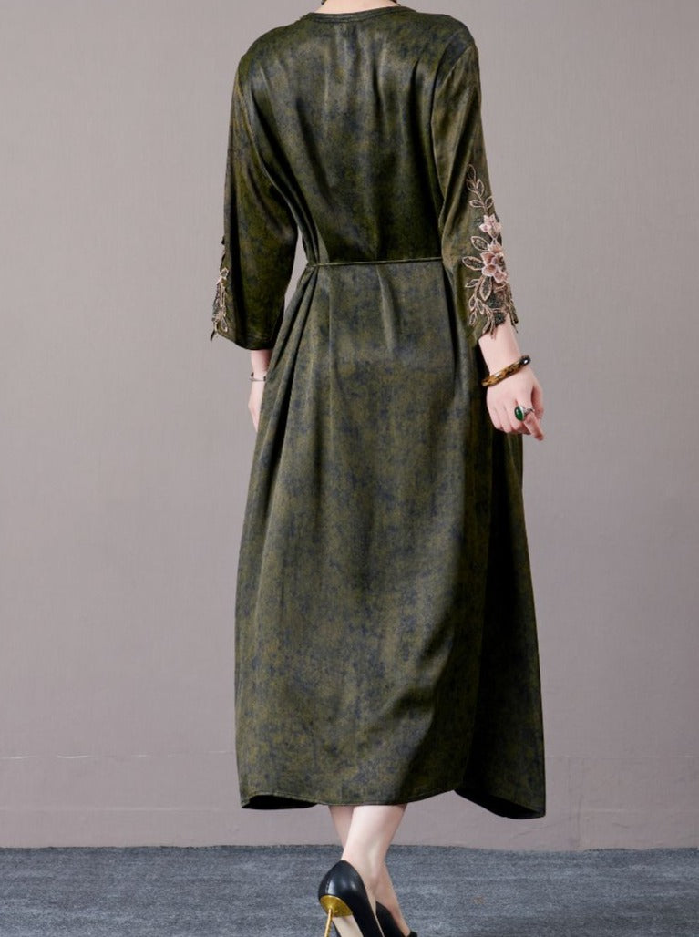 Embroidered Sleeves Rust Brown Maxi Dress - Image 14