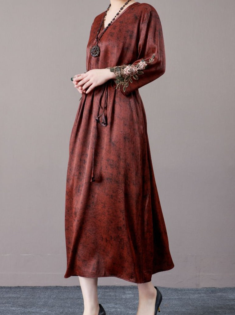 Embroidered Sleeves Rust Brown Maxi Dress - Image 6