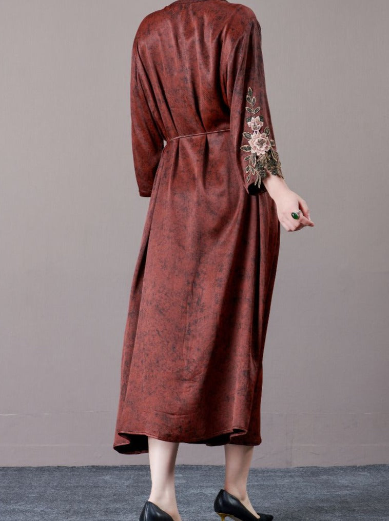 Embroidered Sleeves Rust Brown Maxi Dress - Image 9