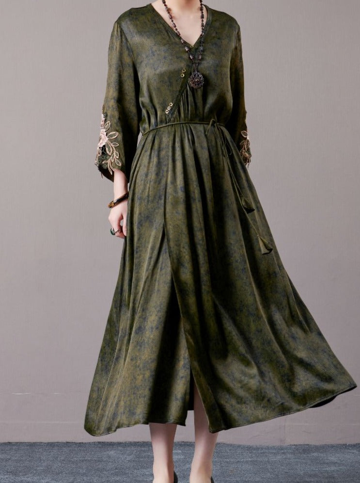 Embroidered Sleeves Rust Brown Maxi Dress - Image 10