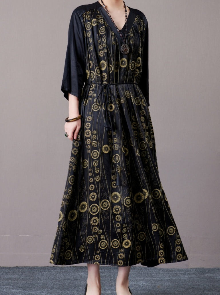 Black and Gold Geometric Print Maxi Dress - Image 2