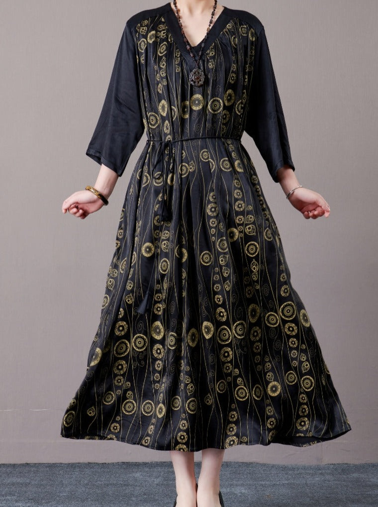 Black and Gold Geometric Print Maxi Dress - Image 4