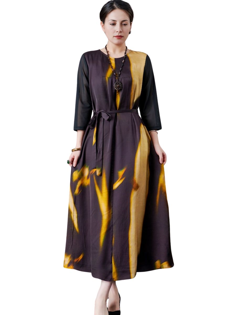 Abstract Print Long Sleeve Maxi Dress - Image 7