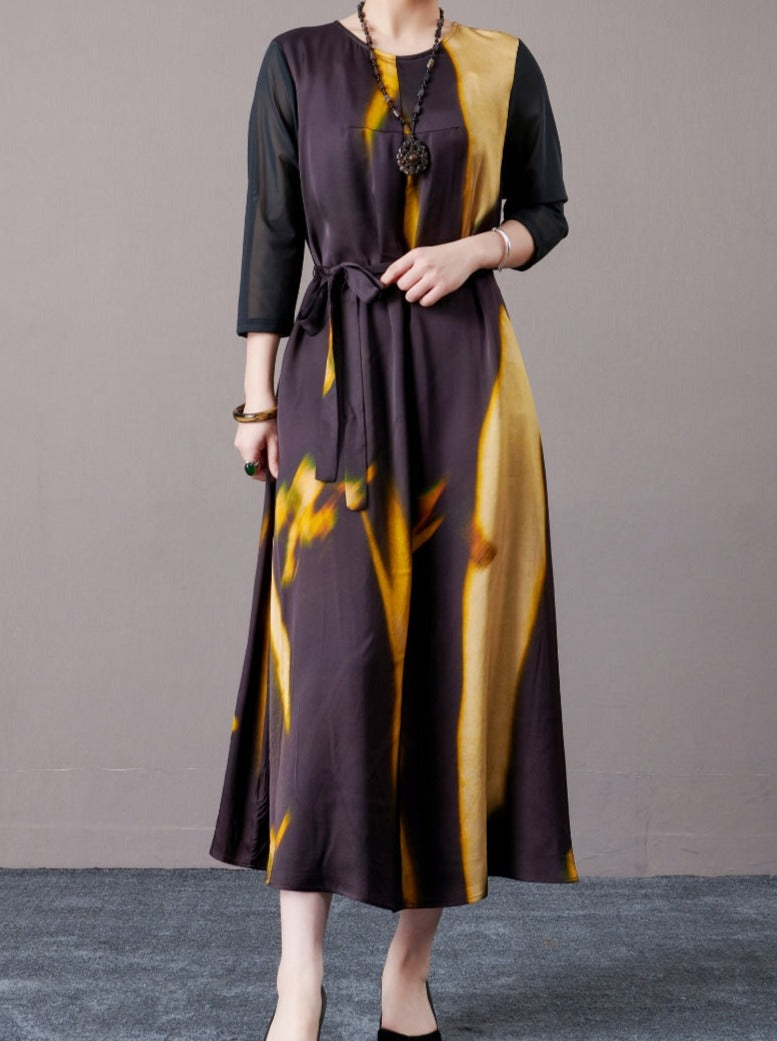 Abstract Print Long Sleeve Maxi Dress - Image 3