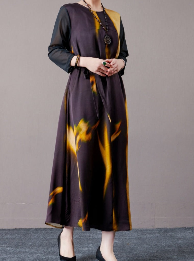 Abstract Print Long Sleeve Maxi Dress - Image 5
