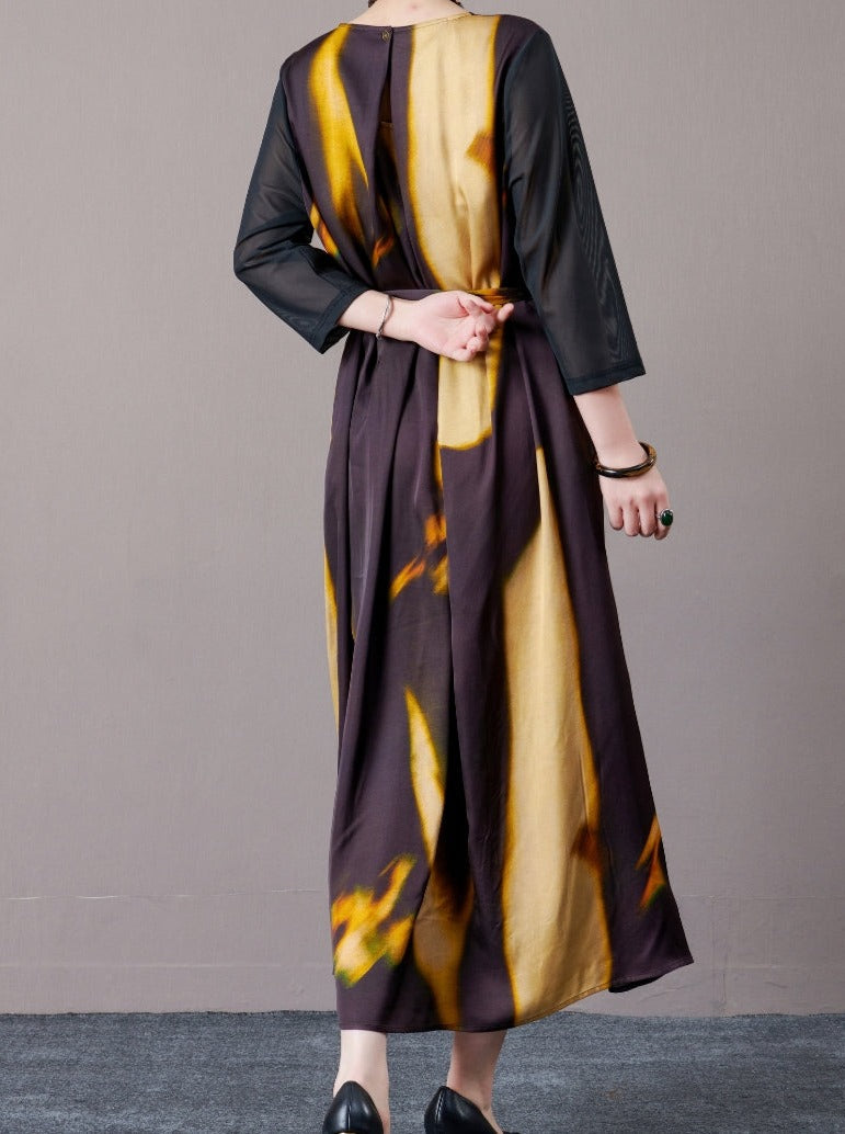 Abstract Print Long Sleeve Maxi Dress - Image 6