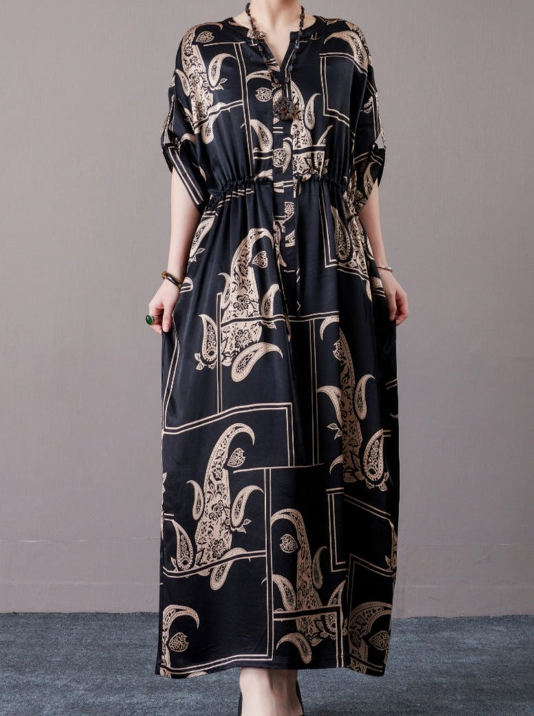 Black and Beige Paisley Print Maxi Dress - Image 3