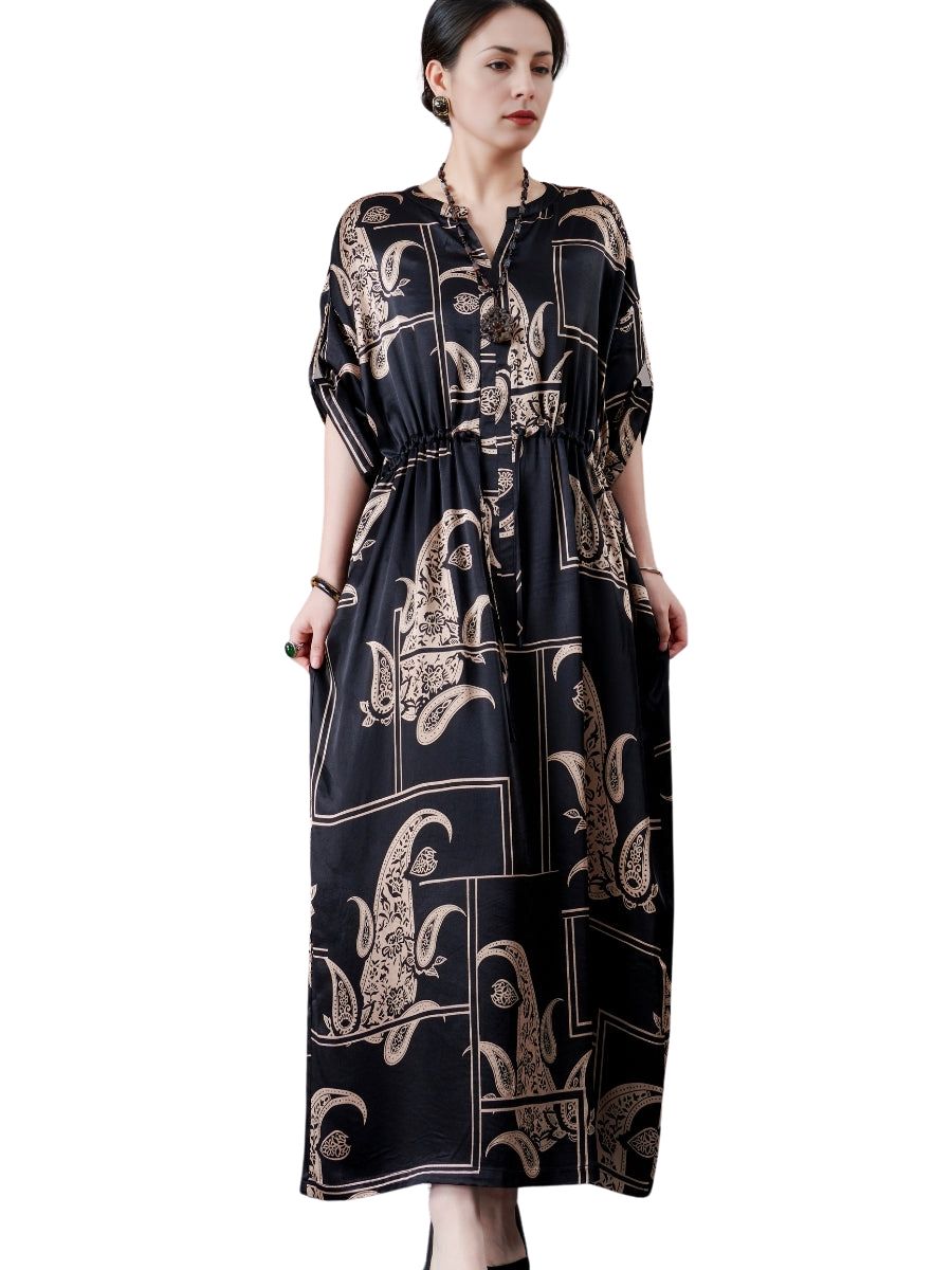 Black and Beige Paisley Print Maxi Dress - Image 9