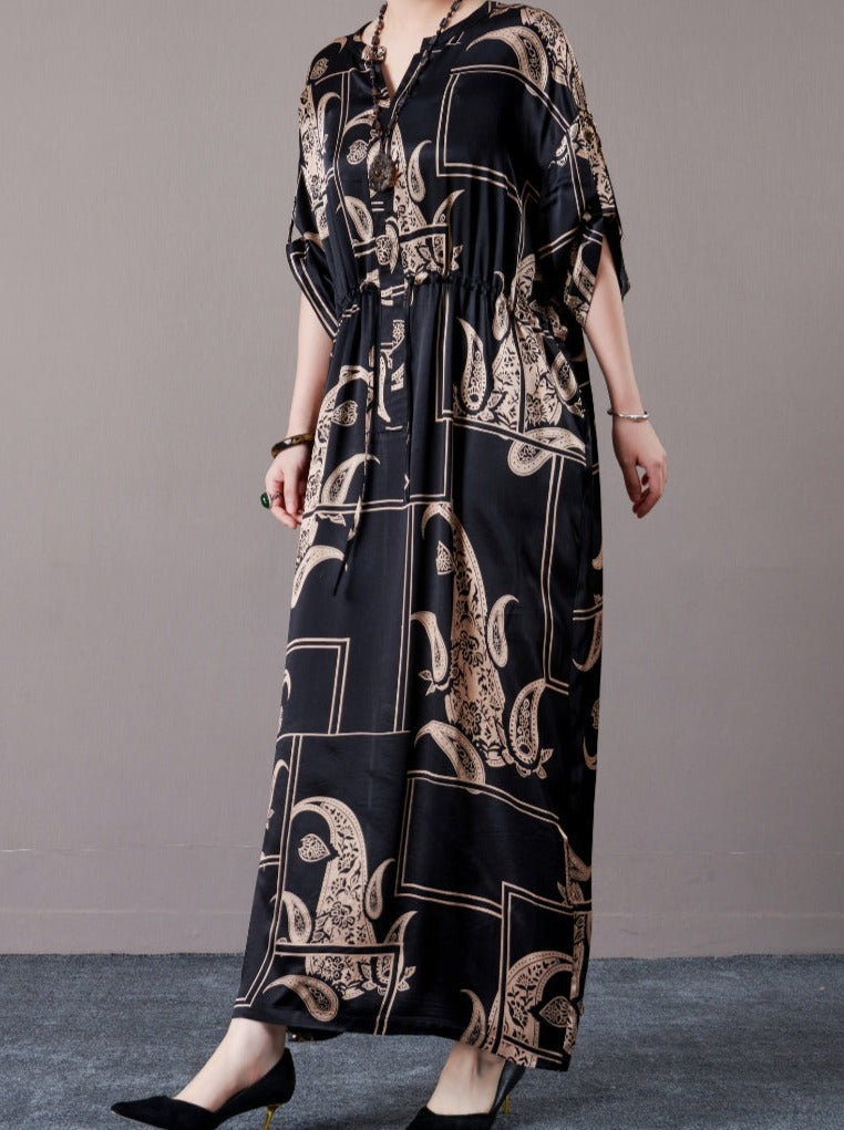 Black and Beige Paisley Print Maxi Dress - Image 4