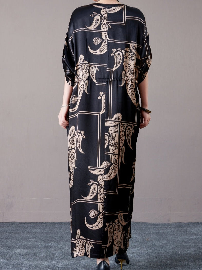 Black and Beige Paisley Print Maxi Dress - Image 5