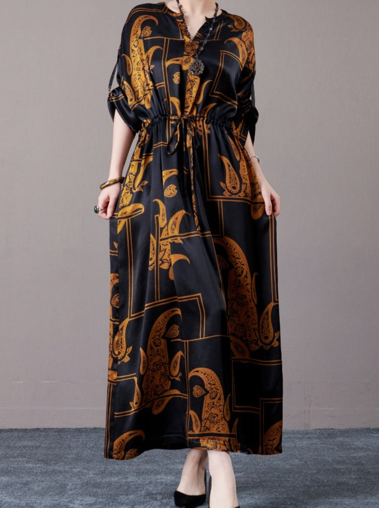 Black and Beige Paisley Print Maxi Dress - Image 6