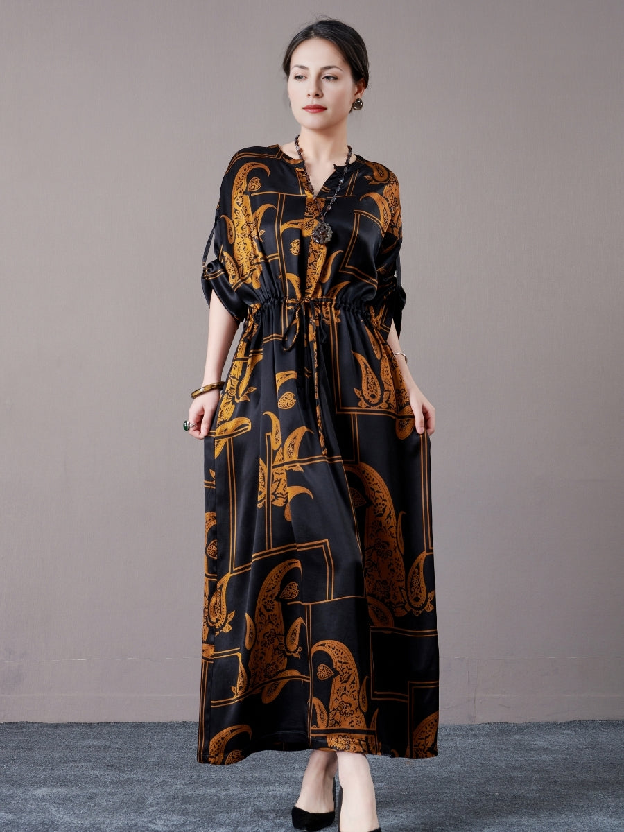 Black and Beige Paisley Print Maxi Dress - Image 2