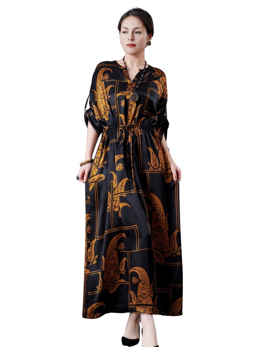 Black and Beige Paisley Print Maxi Dress - Image 10
