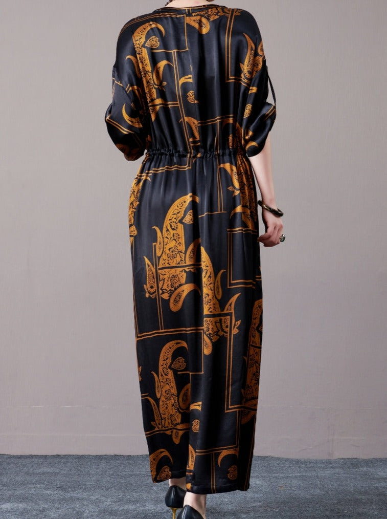 Black and Beige Paisley Print Maxi Dress - Image 8
