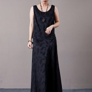 Sleeveless Black Jacquard Maxi Dress