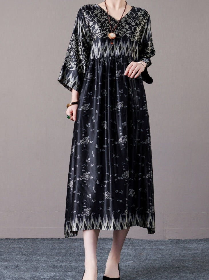 Bohemian Black and Silver Patterned Maxi Dress - Image 5