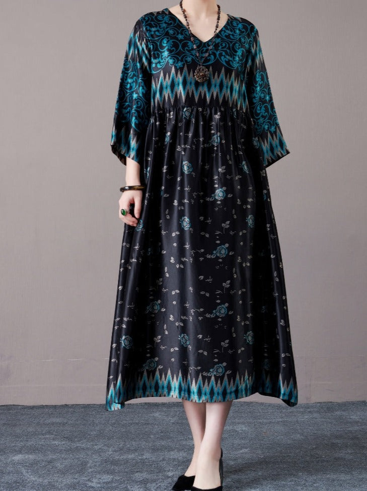 Bohemian Black and Silver Patterned Maxi Dress - Image 8