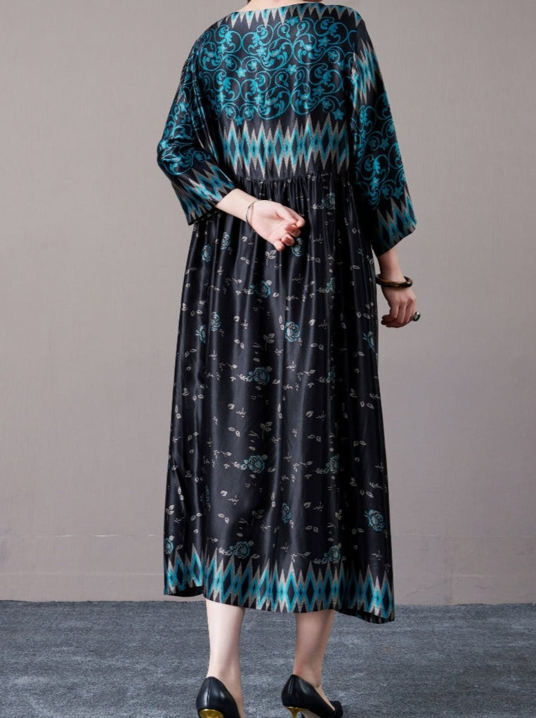 Bohemian Black and Silver Patterned Maxi Dress - Image 10