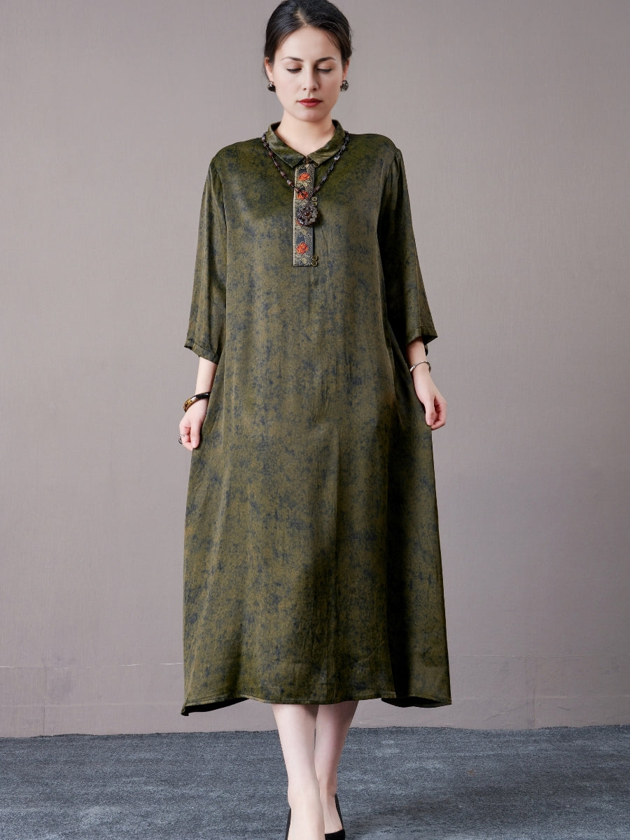 Vintage Brown A-Line Dress with Floral Embellishment - Image 2