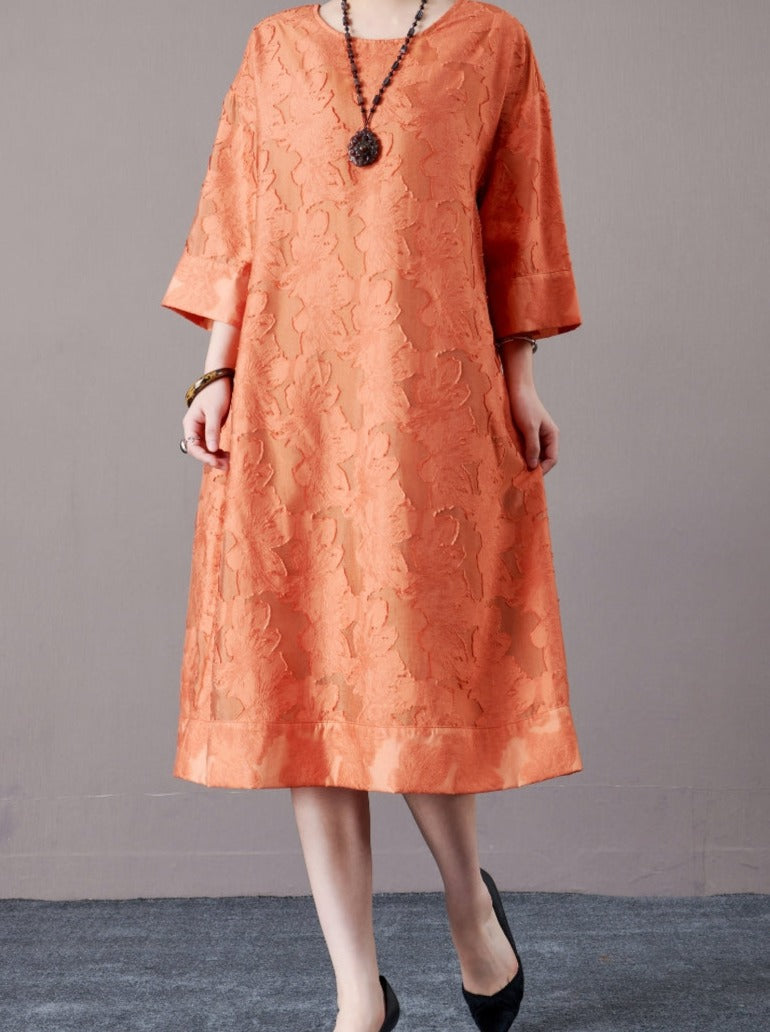 Elegant Burnt Orange A-Line Dress with Textured Detail - Image 8