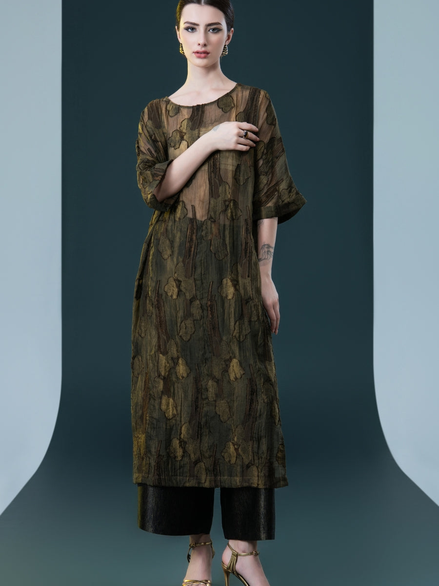 Olive and Black Layered Floral Dress - Image 5