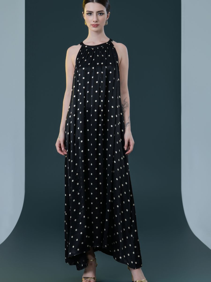 Black Polka Dot Halter Maxi Dress - Image 2
