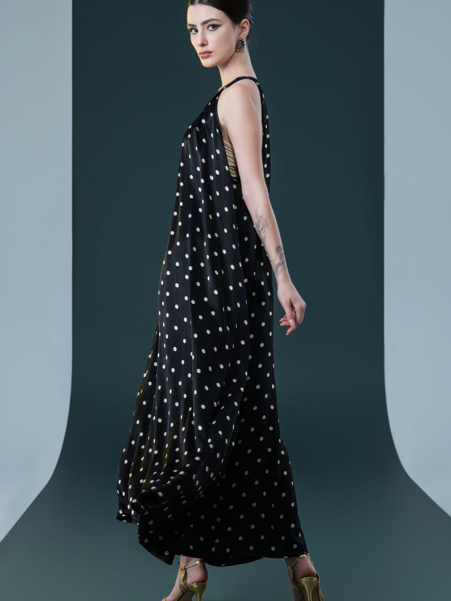 Black Polka Dot Halter Maxi Dress - Image 5