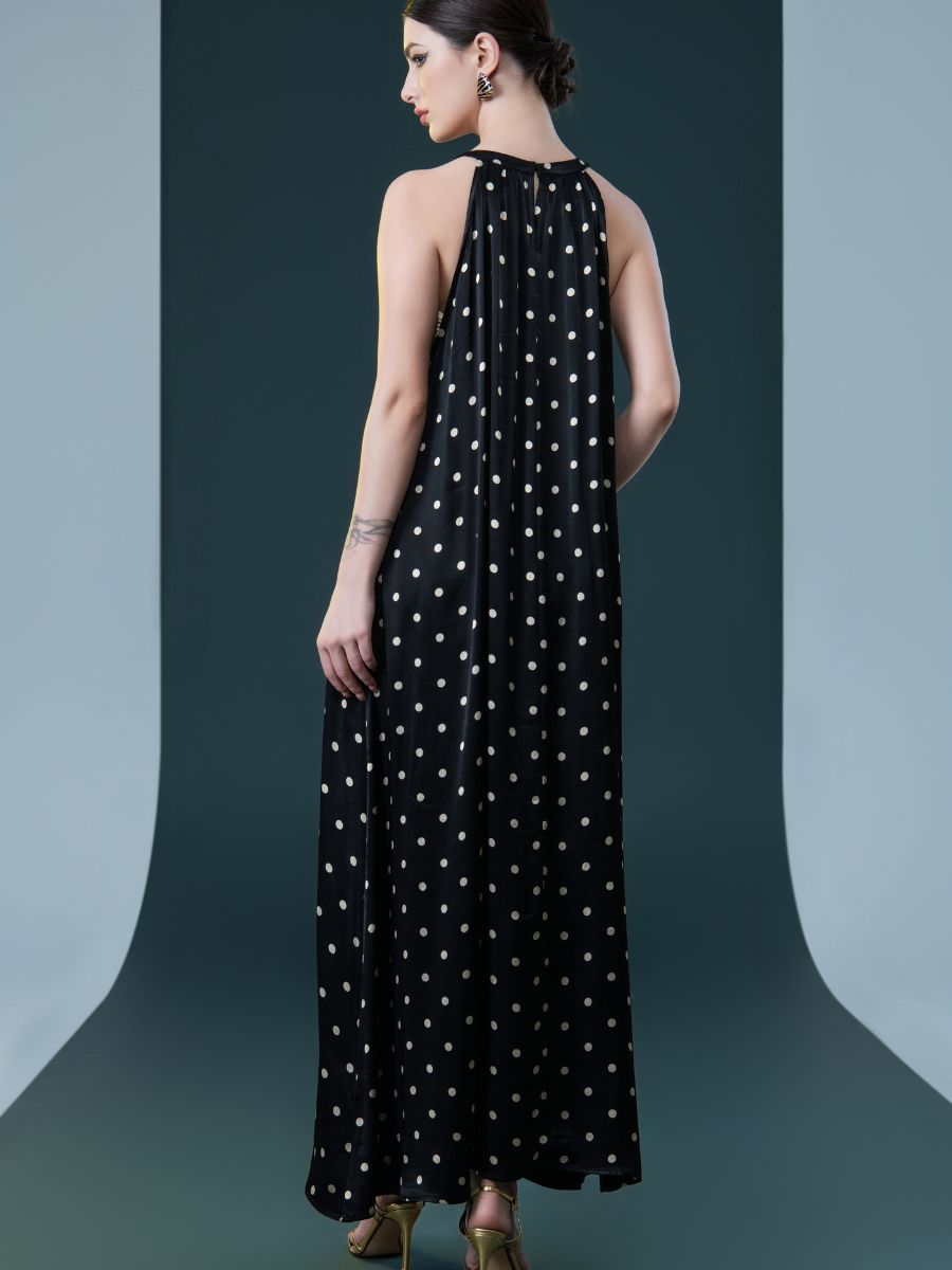 Black Polka Dot Halter Maxi Dress - Image 7