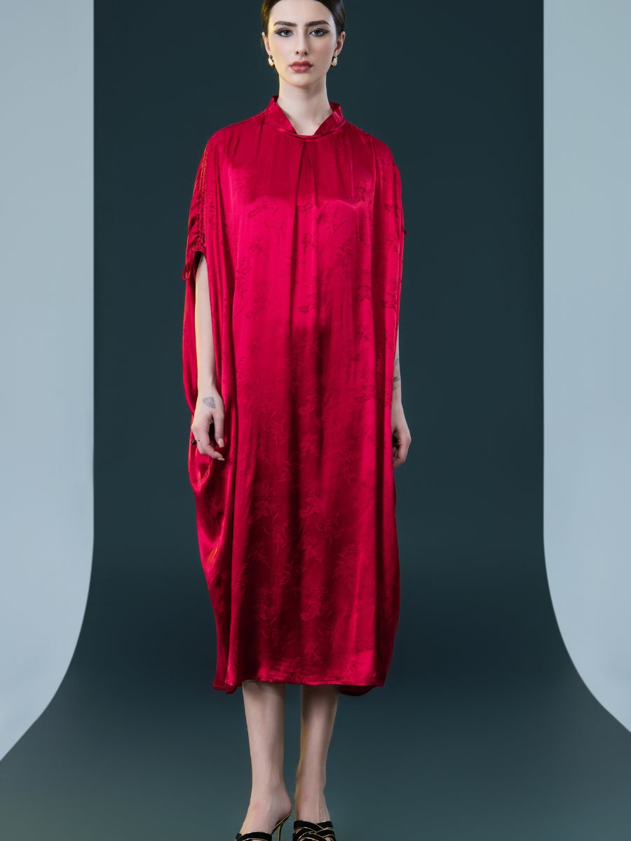 Golden Silk Embroidered Midi Kaftan Dress - Image 8