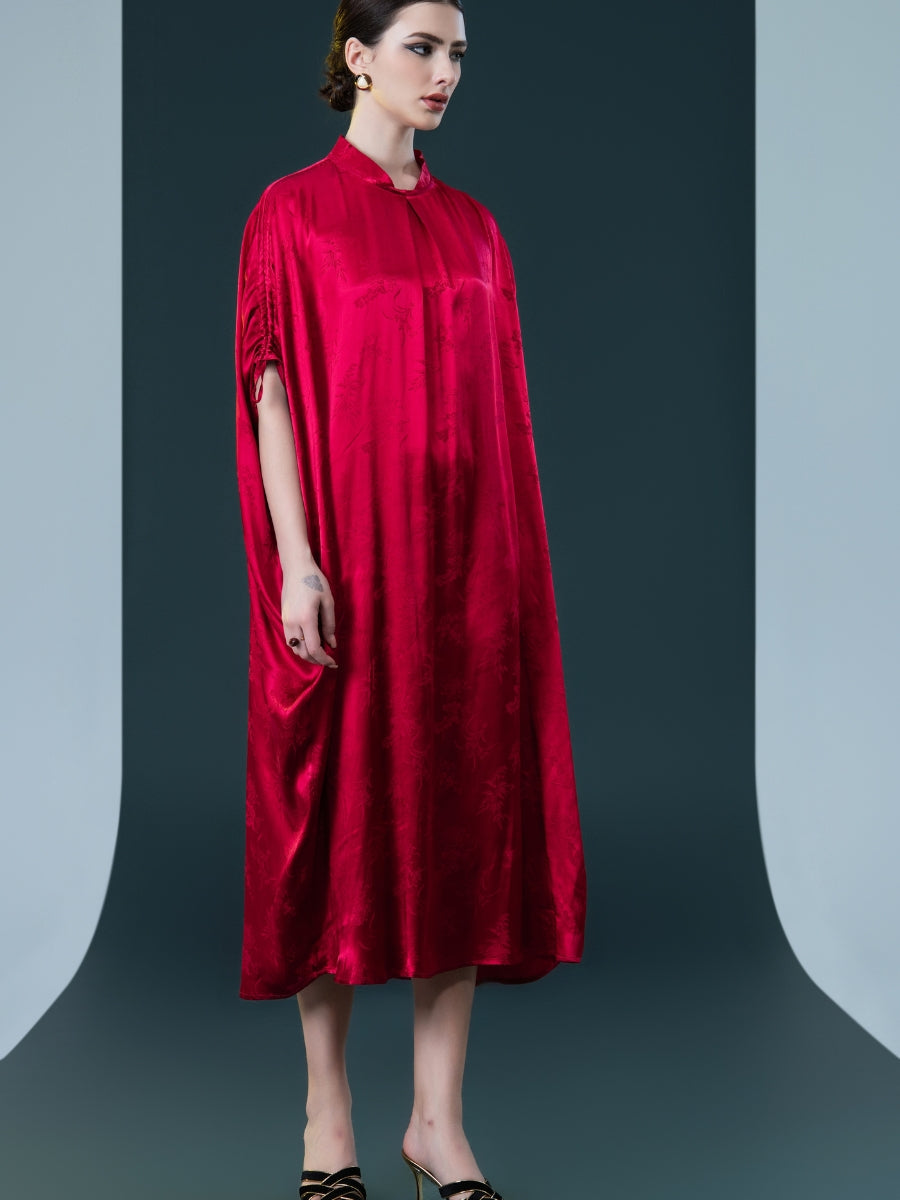 Golden Silk Embroidered Midi Kaftan Dress - Image 9