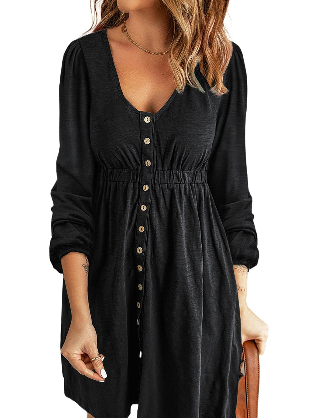 Casual Round Neck Print Long Sleeve Dress - Image 22