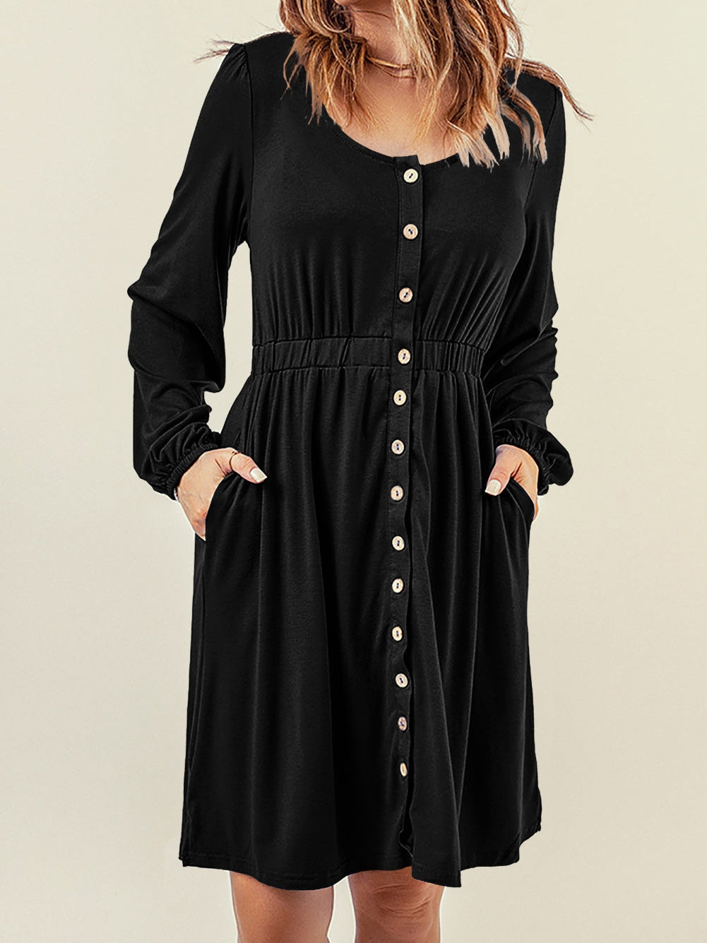Casual Round Neck Print Long Sleeve Dress - Image 6