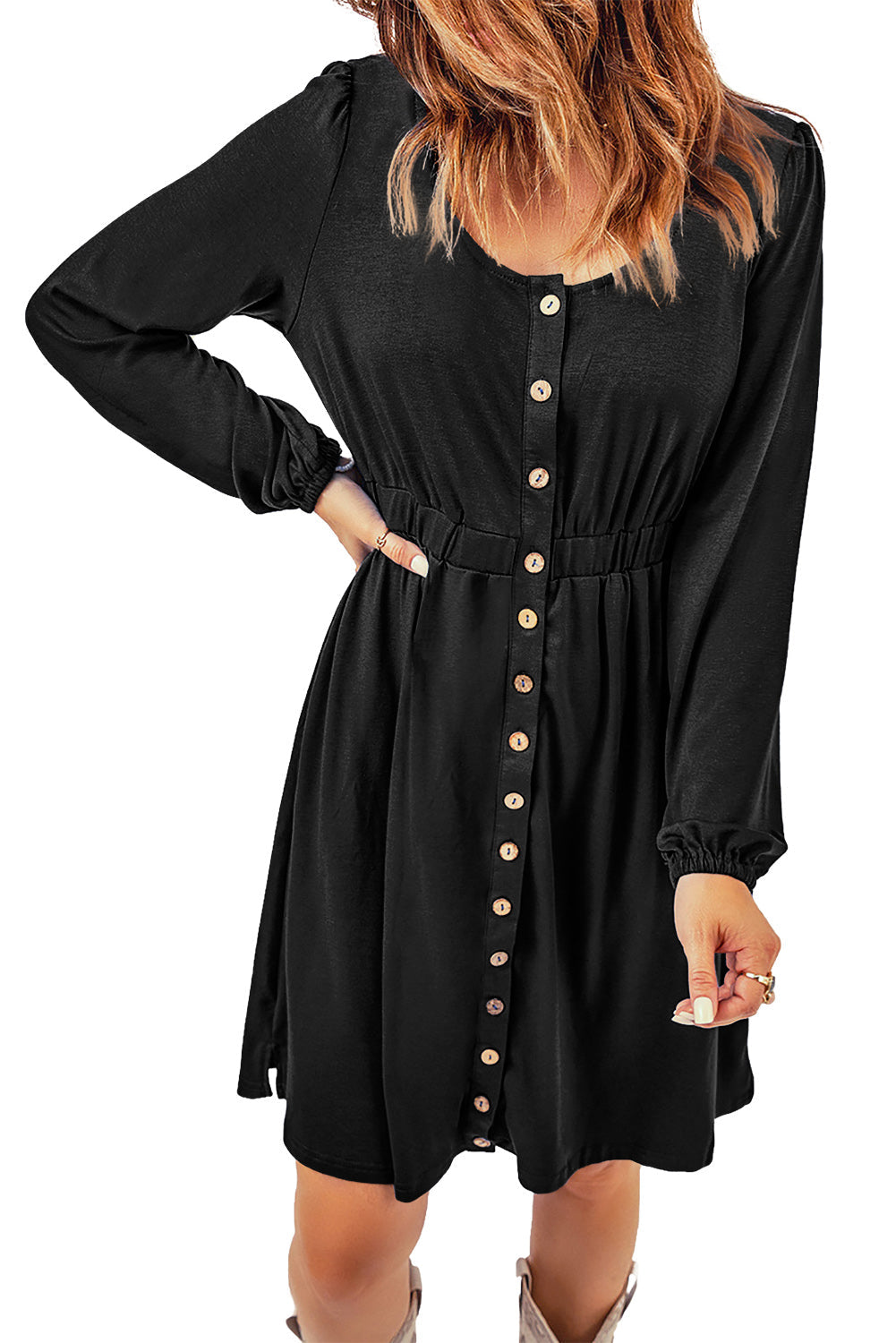 Casual Round Neck Print Long Sleeve Dress - Image 21