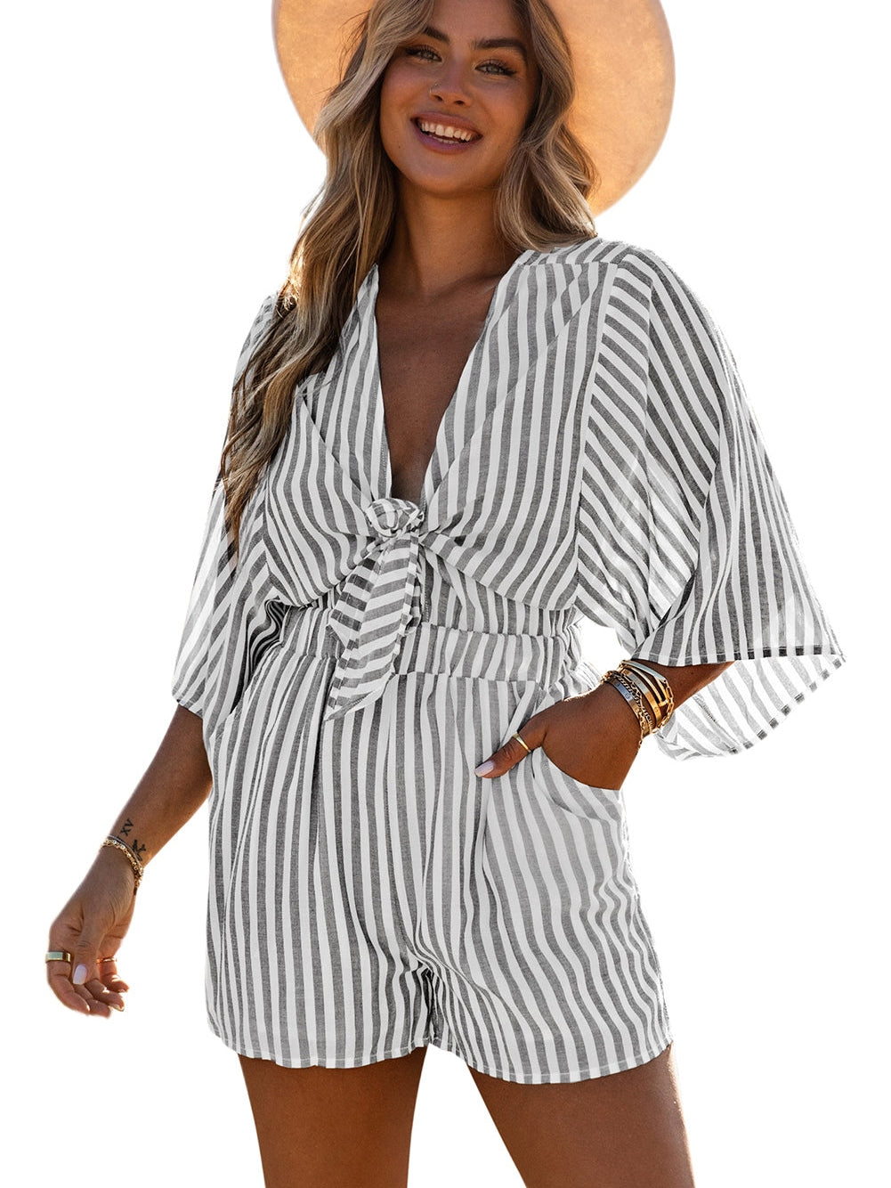 Check Print Buttons Lace-Up Shirt Dress - Image 21