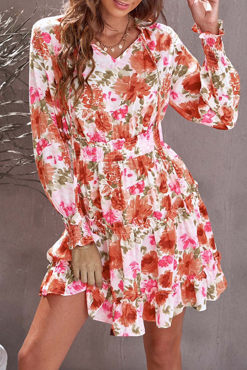 Casual Print Knee Long Sleeve Tunic Dresses - Image 7