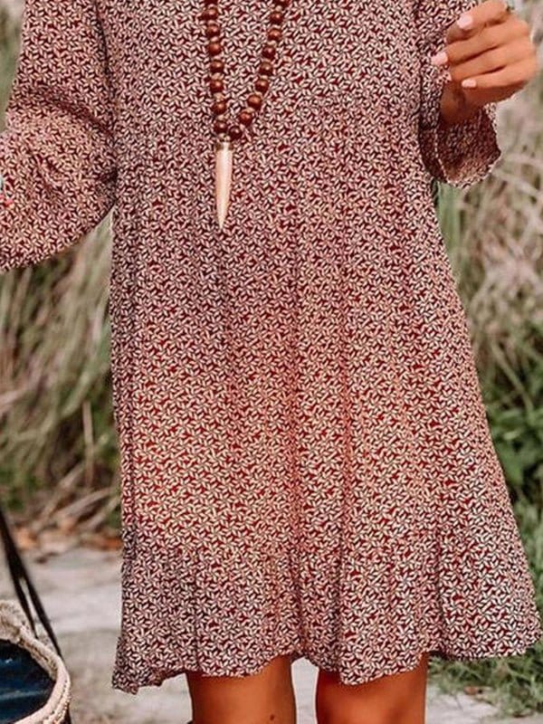 Casual Print Knee Long Sleeve Tunic Dresses - Image 4
