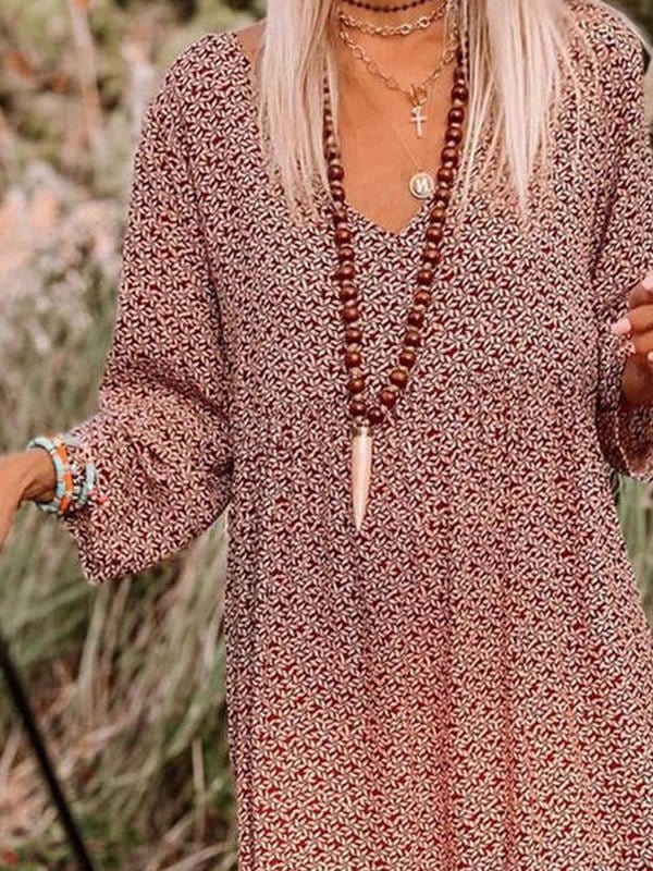 Casual Print Knee Long Sleeve Tunic Dresses - Image 2