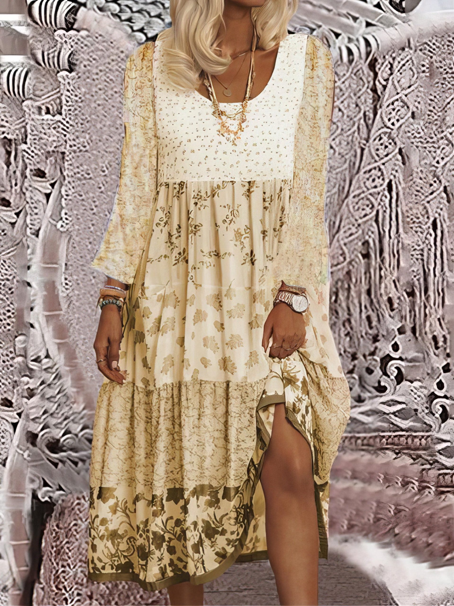Casual Round Neck Print Long Sleeve Dress - Image 2