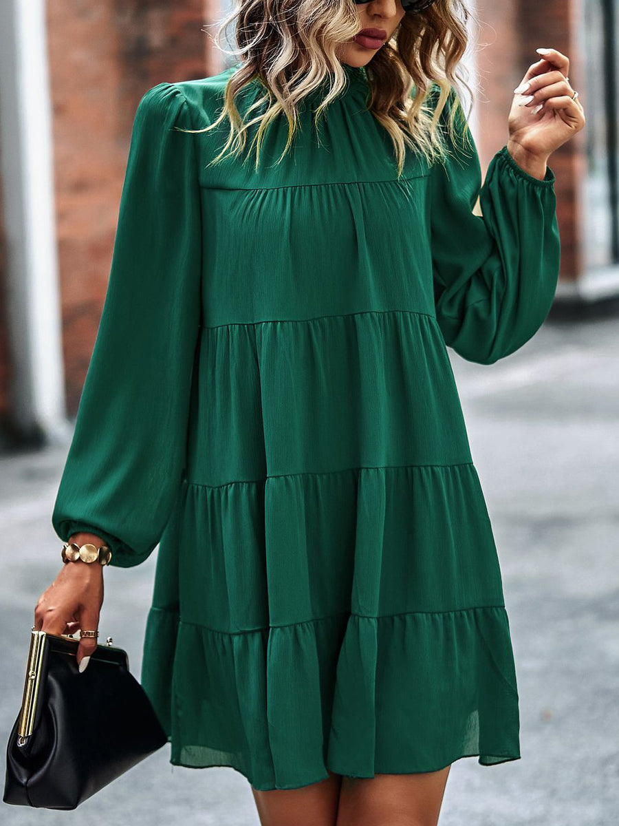 Tied Ruffle Collar Puff Sleeve Mini Dress - Image 10