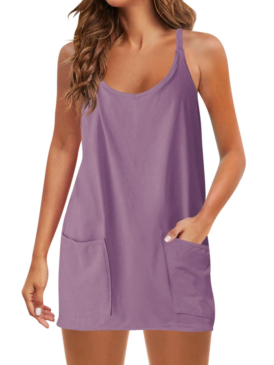 Spaghetti Strap Sundress Athletic V Neck Mini Dress - Image 2