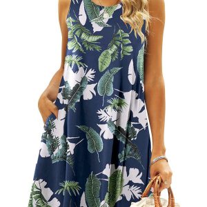Simple Fun Beach Floral Casual Pockets Boho Mini Dress