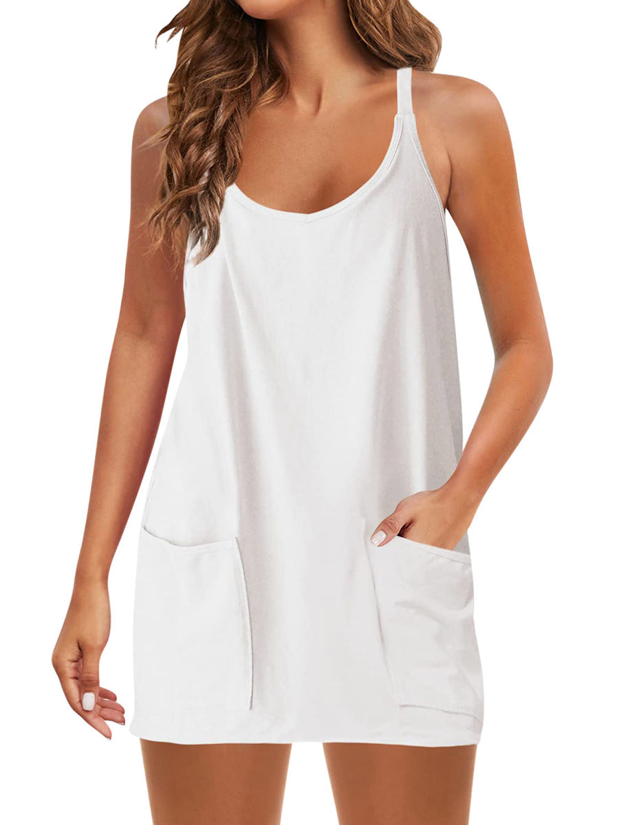 Spaghetti Strap Sundress Athletic V Neck Mini Dress - Image 4