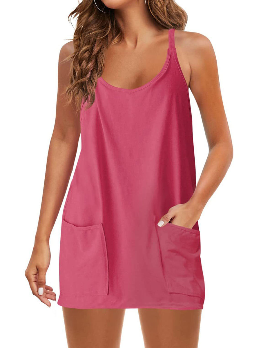 Spaghetti Strap Sundress Athletic V Neck Mini Dress - Image 12