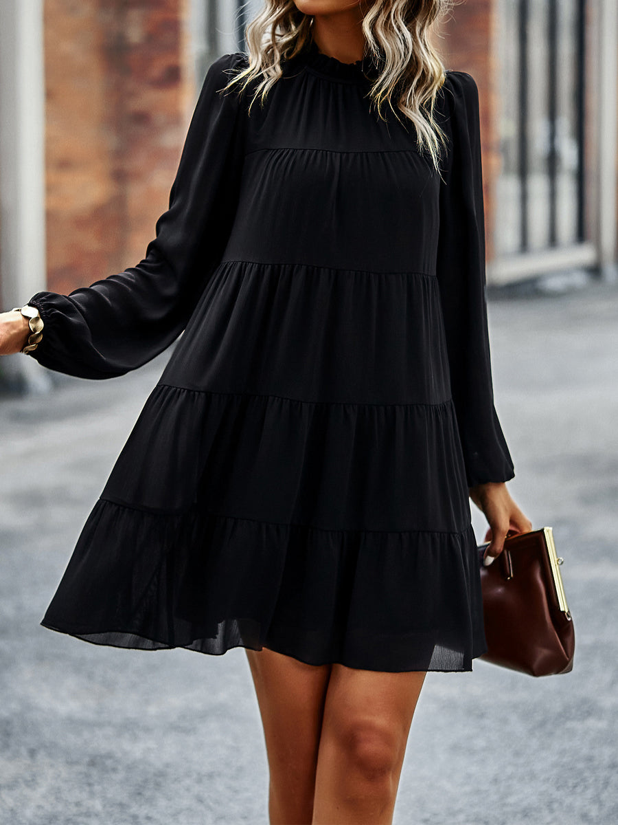 Tied Ruffle Collar Puff Sleeve Mini Dress - Image 8